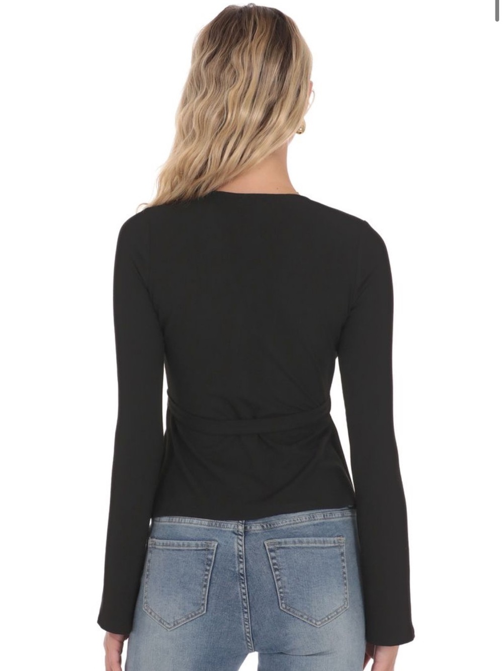 Lucy in the Sky Black Wrap Peplum Long-Sleeve Top with Side Tie - Picture 3 of 6